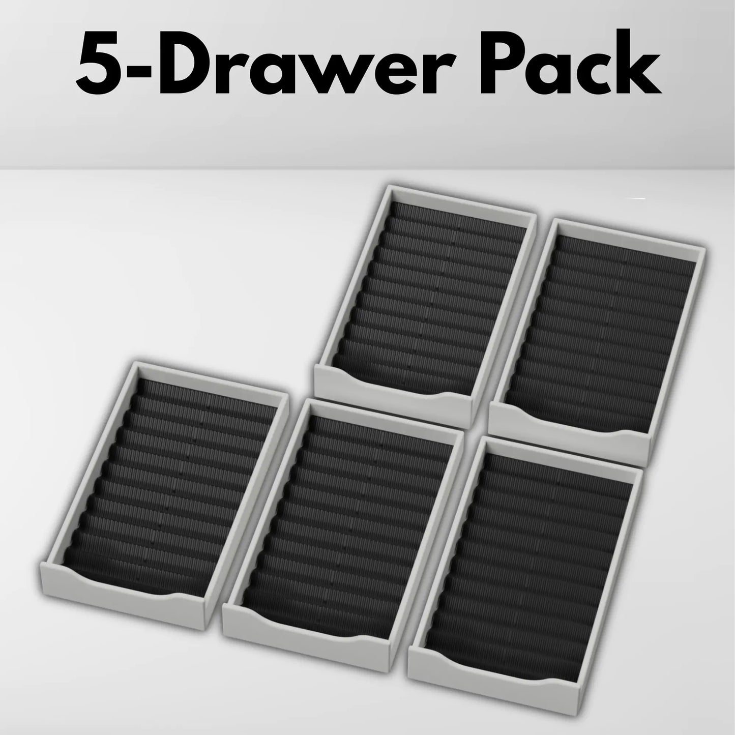 black custom drawer organizer for ikea alex 5-drawer bulk version showing 5 drawers filled with inserts