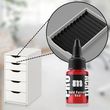 black custom drawer organizer for ikea alex 5-drawer with closeup of the insert and pro acryl acrylic paints. 