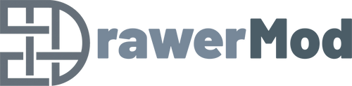 DrawerMod official horizontal website header banner featuring the geometric monogram logo icon on the left integrated into the brand text on a transparent background.
